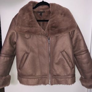 Zara faux fur blush biker jacket